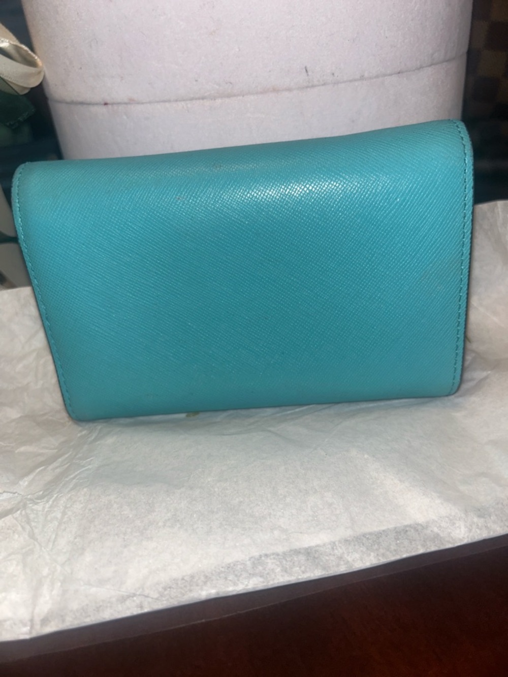 MCM Turquoise Saffiano Leather Wallet with Gold Logo - Picture 4 of 10